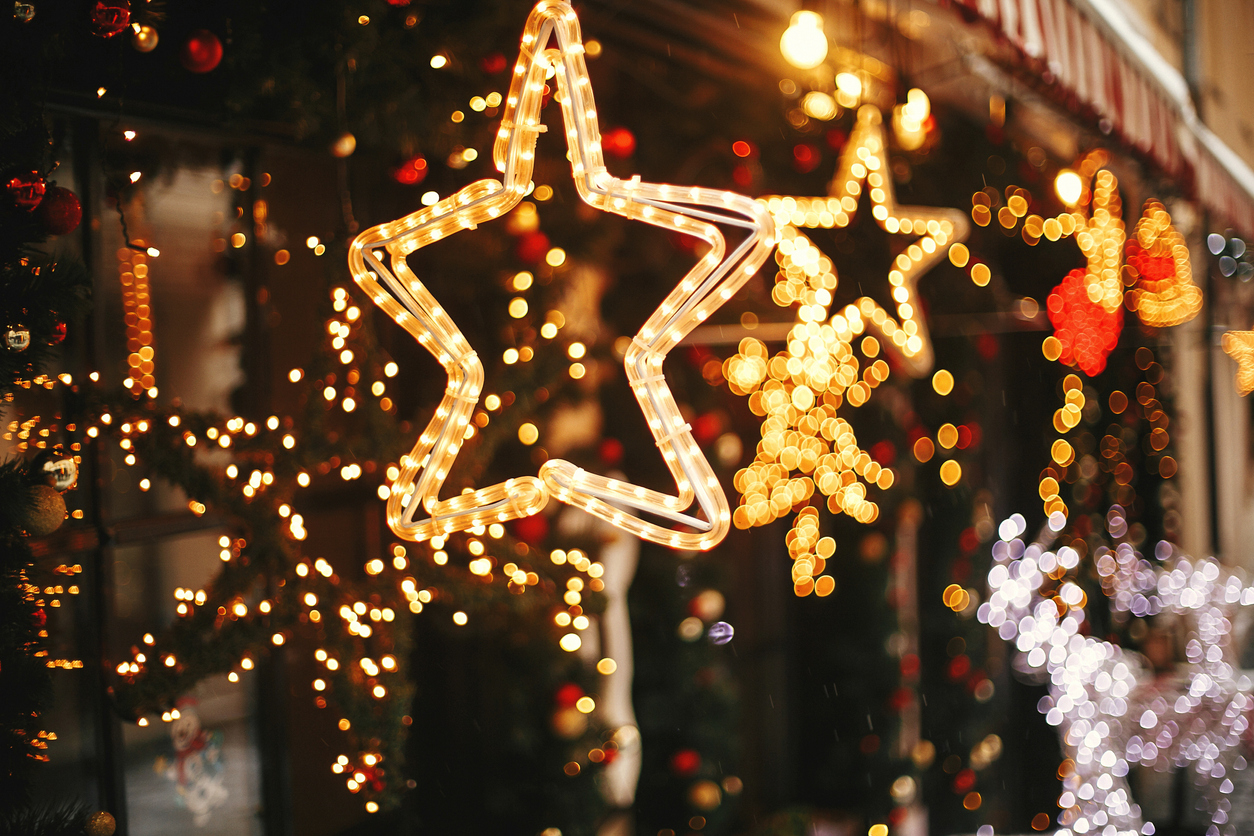 Christmas golden star and fir branches