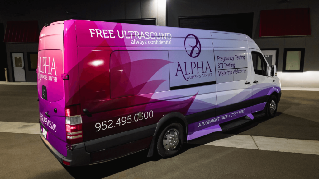 Alpha women's center vehicle offering a variety of women's services