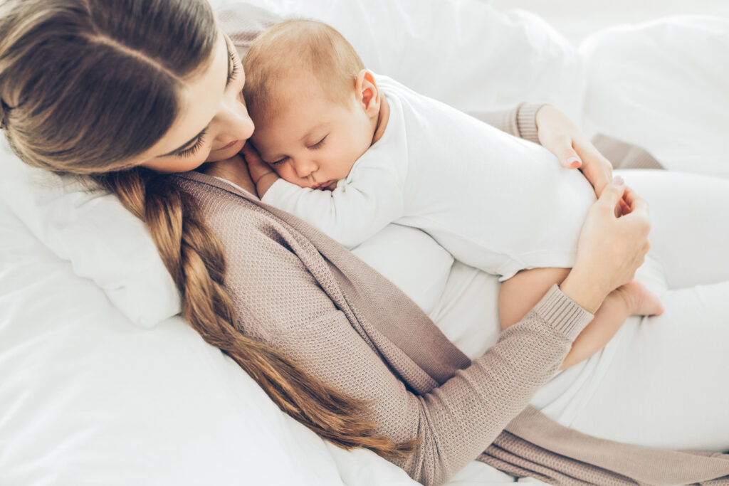 Sleeping mom and baby